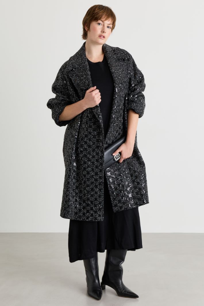 Cappotto in bouclé con paillettes - NERO - Intrend