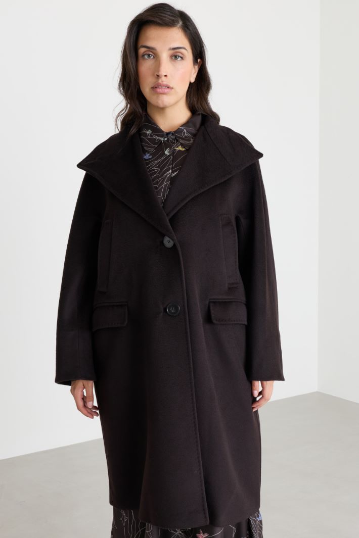 Funnel-neck cocoon coat - BROWN - Intrend - 2