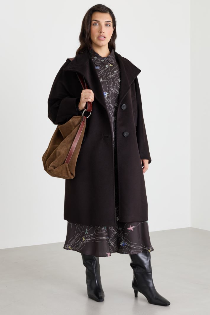 Funnel-neck cocoon coat - BROWN - Intrend