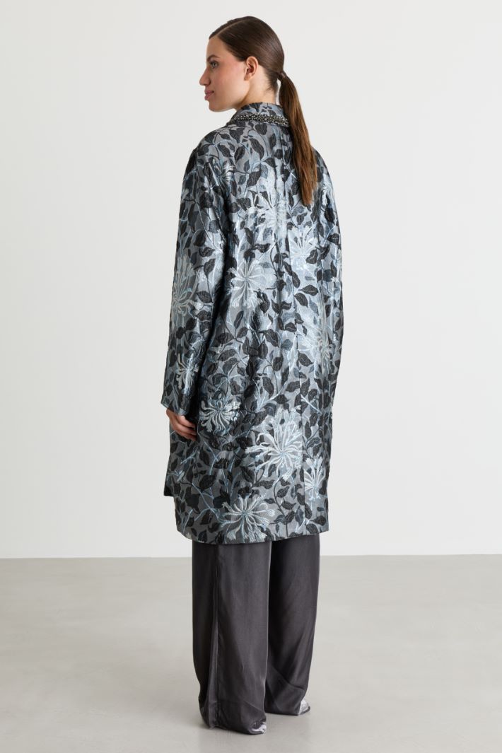 Lamé jacquard cocoon coat - GREY - Intrend - 4