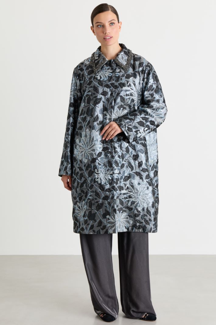 Lamé jacquard cocoon coat - GREY - Intrend - 2