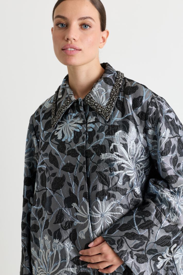 Lamé jacquard cocoon coat - GREY - Intrend - 3