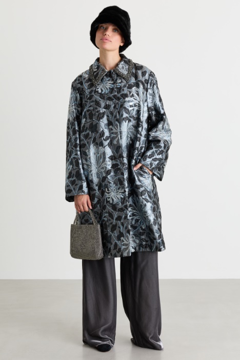 Lamé jacquard cocoon coat - Intrend
