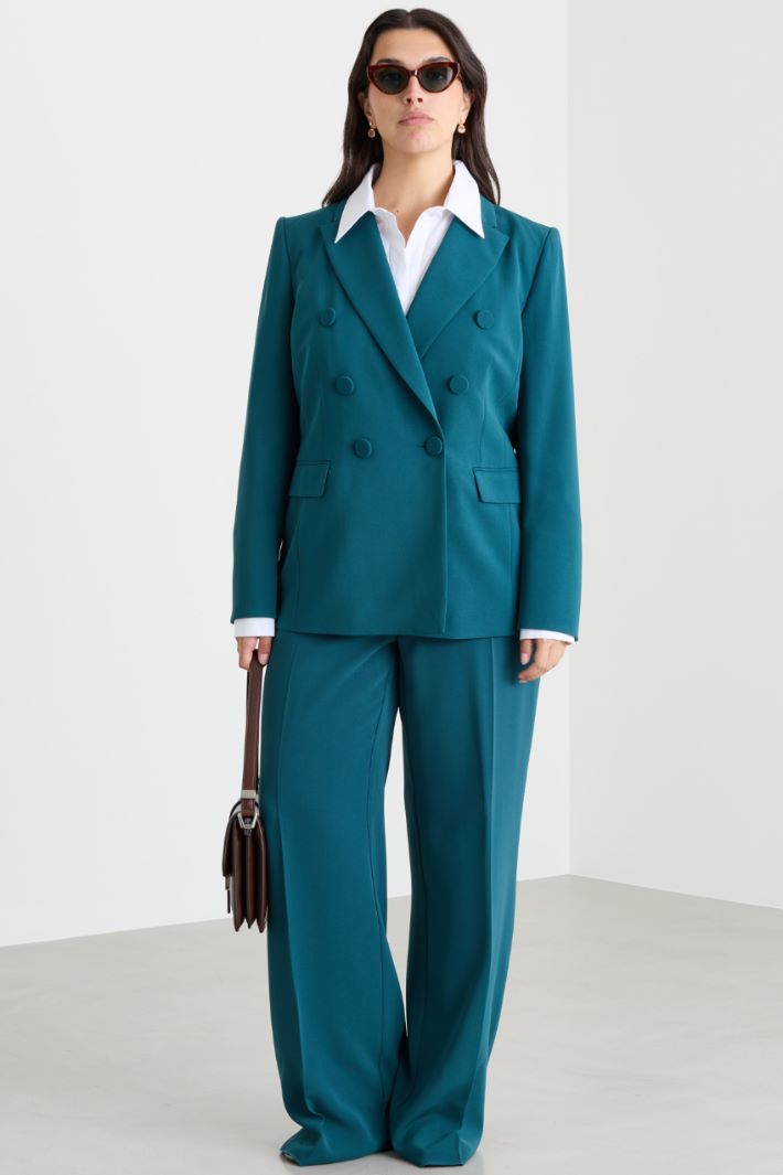 Double-breasted cady blazer - GREEN - Intrend