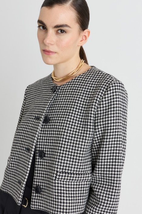 Giacca boxy in misto lana Pied de Poule