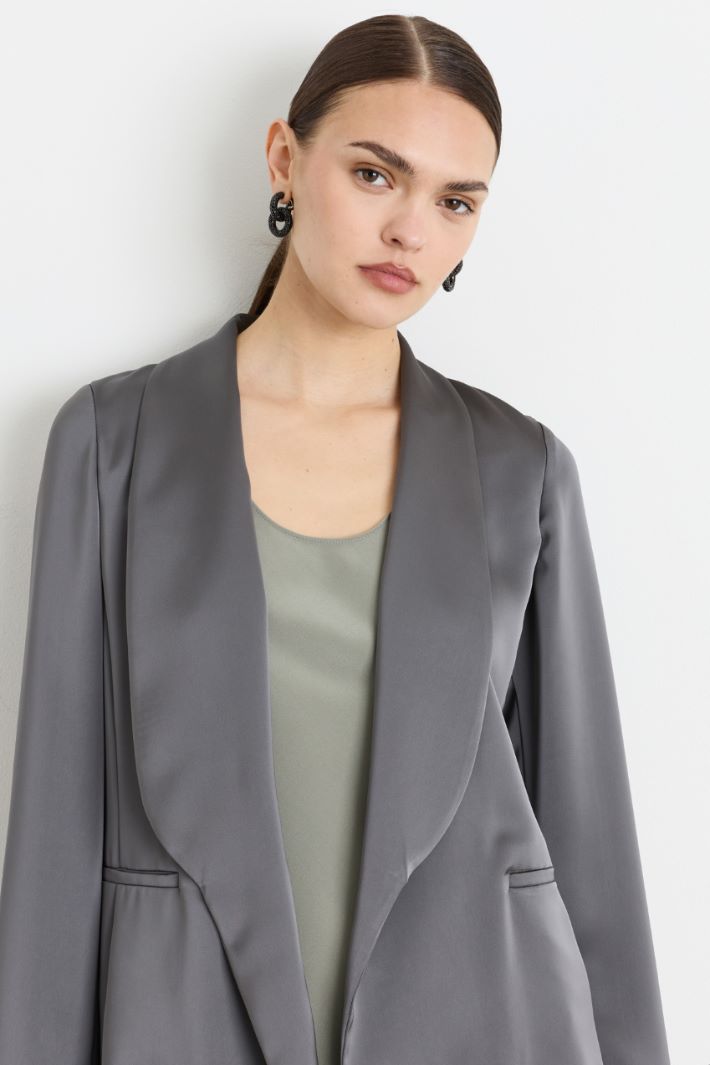 Flowing Satin Blazer - GREY - Intrend - 3