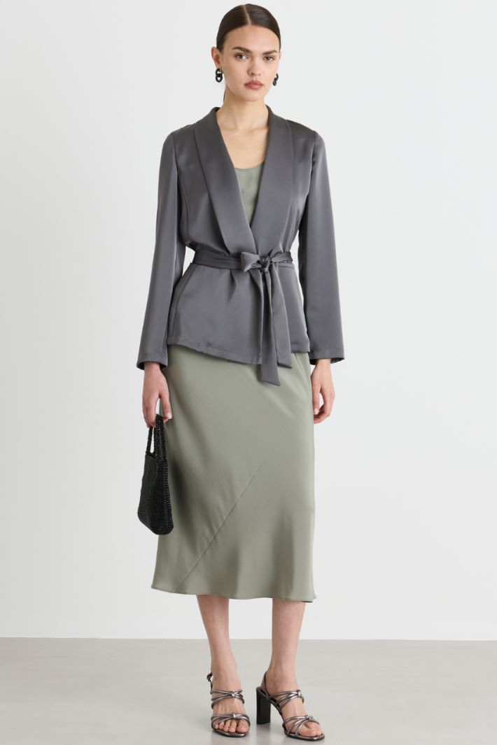 Flowing Satin Blazer - GREY - Intrend