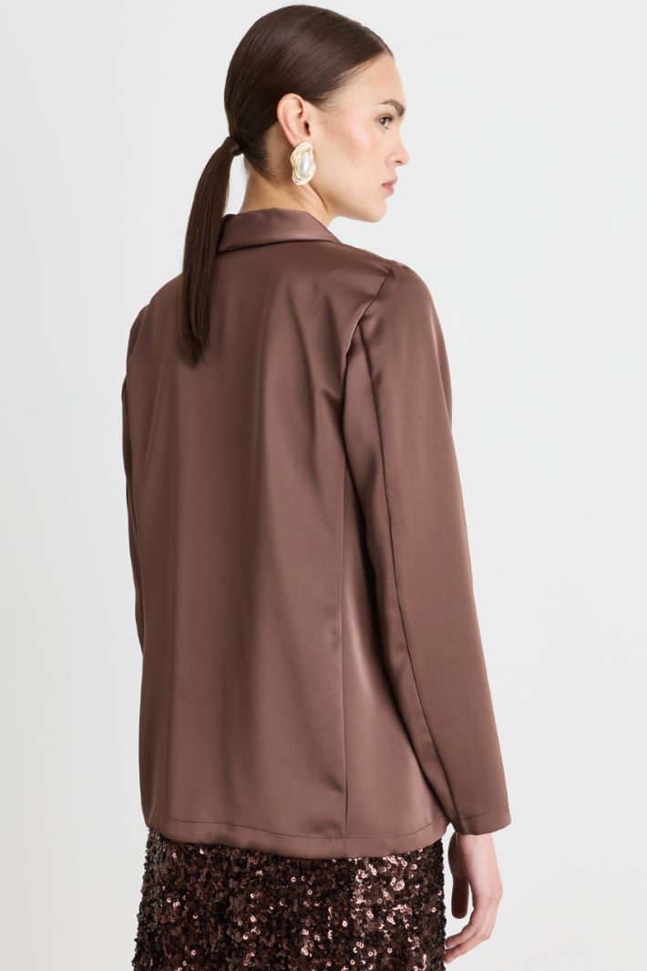 Flowing Satin Blazer - BROWN - Intrend - 4