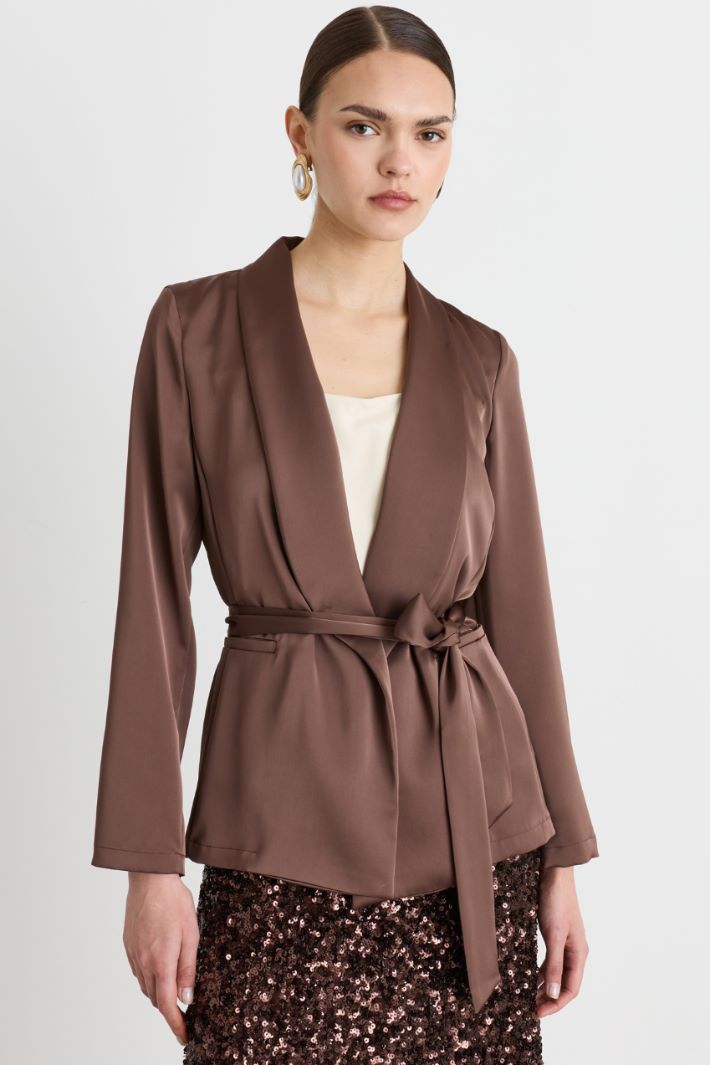 Flowing Satin Blazer - BROWN - Intrend - 2