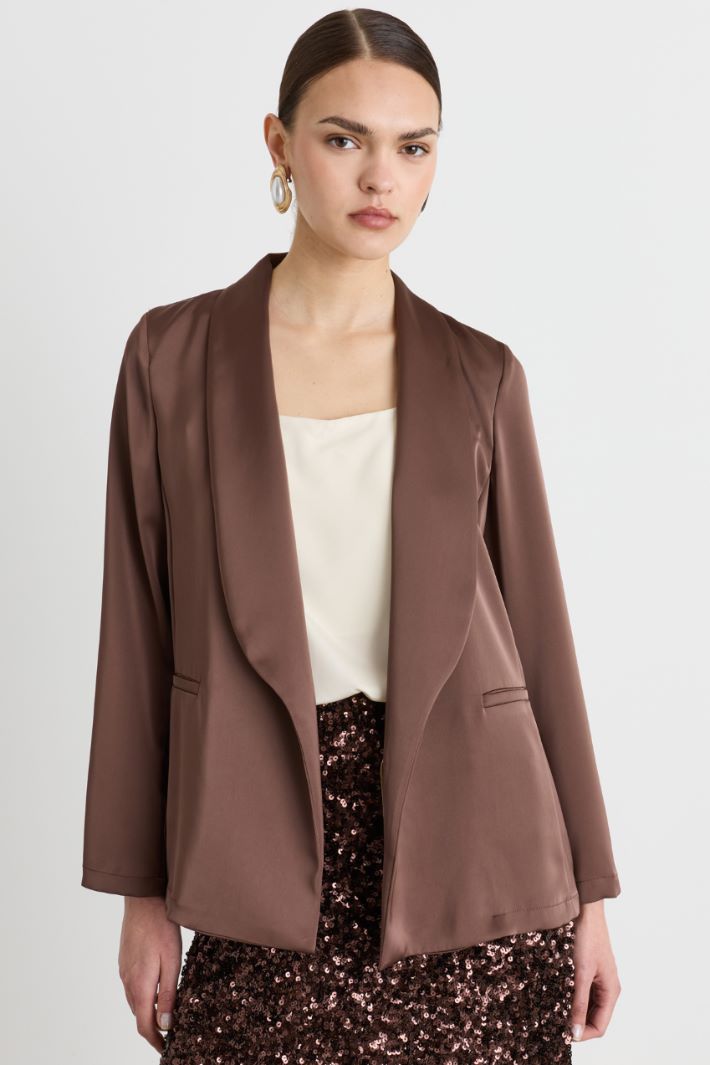 Flowing Satin Blazer - BROWN - Intrend - 3