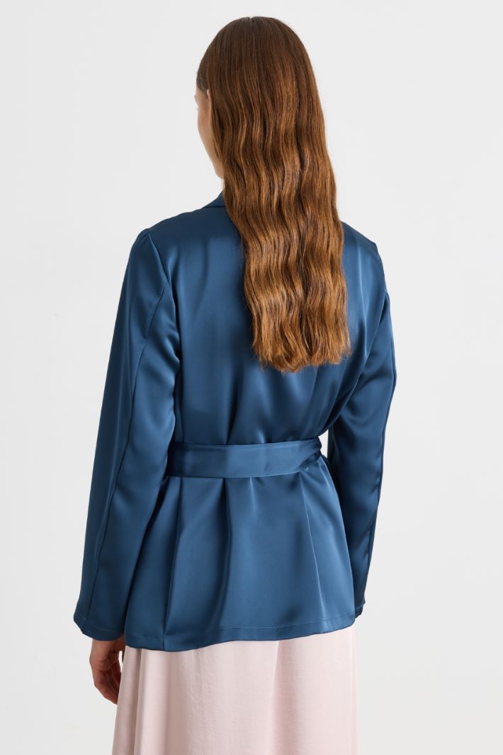 Flowing Satin Blazer - BLUE - Intrend - 4