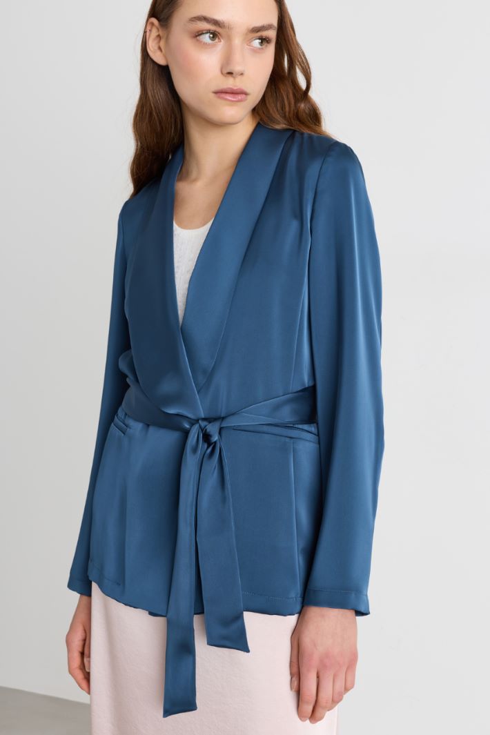 Flowing Satin Blazer - BLUE - Intrend - 3