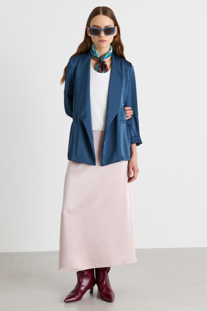 Flowing Satin Blazer - BLUE - Intrend