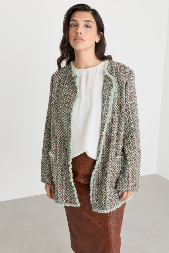 Frayed-trim jacket - LIGHT BLUE - Intrend - 2