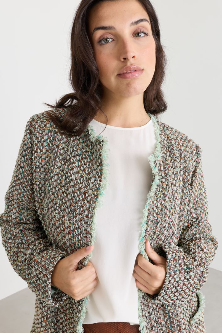 Frayed-trim jacket - LIGHT BLUE - Intrend - 3