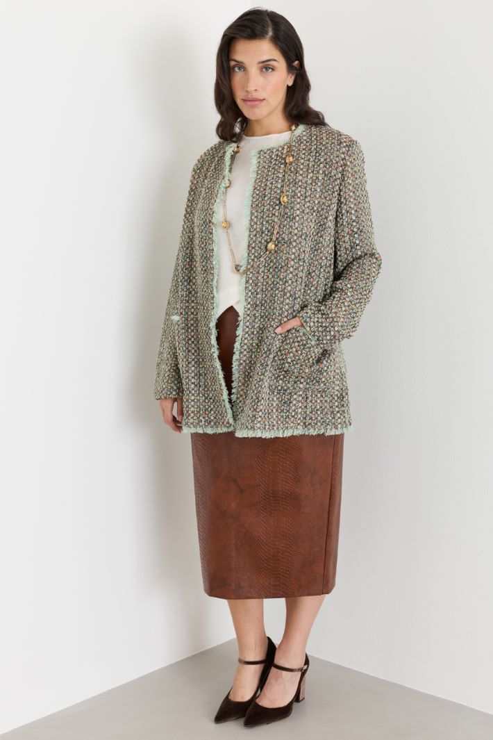 Frayed-trim jacket - LIGHT BLUE - Intrend