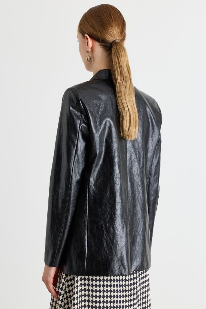 Coated fabric blazer - BLACK - Intrend - 4