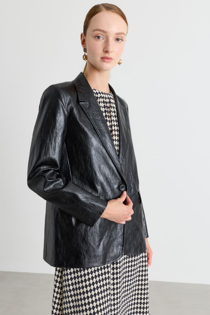 Coated fabric blazer - BLACK - Intrend - 2