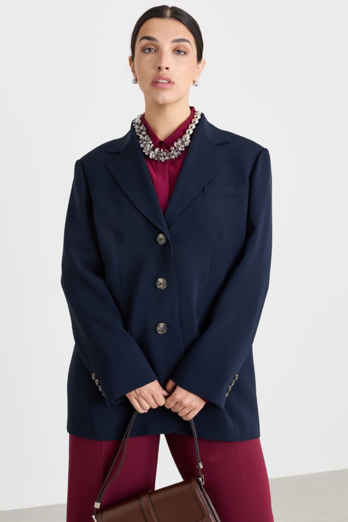 Single-breasted cady blazer - BLUE - Intrend - 2
