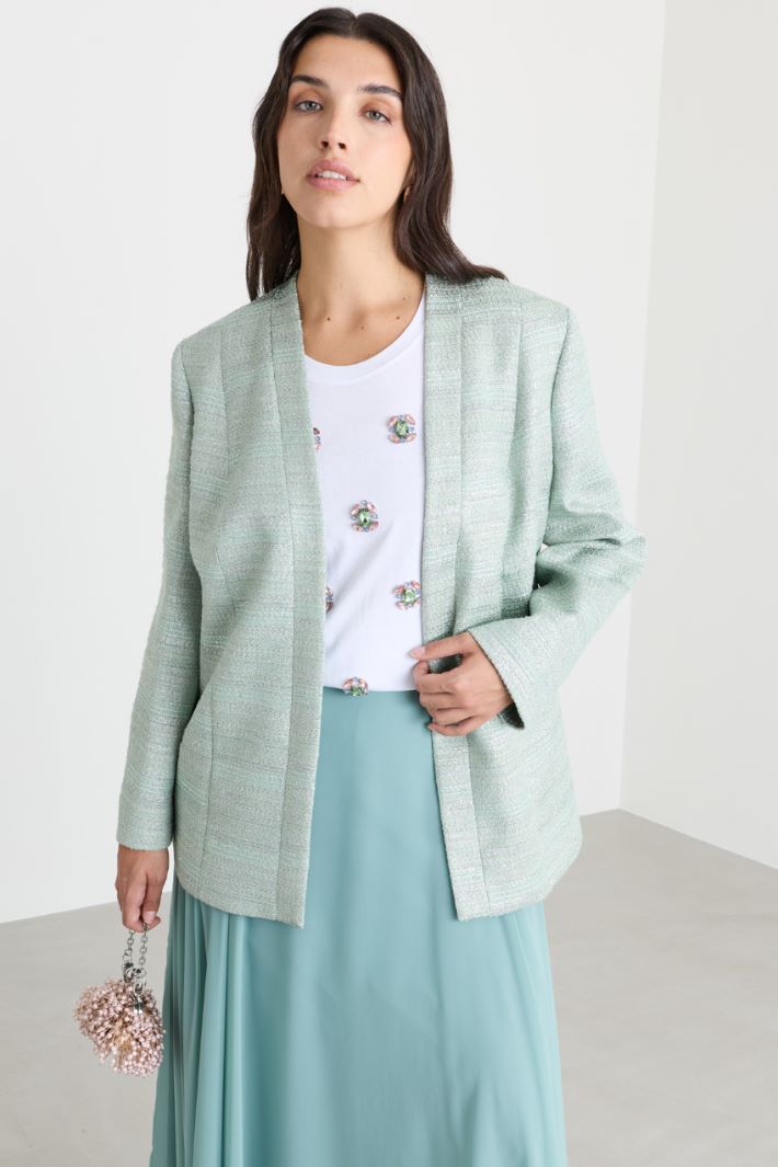 Edge-to-Edge Basketweave Jacket - GREEN SILVER - Intrend - 2