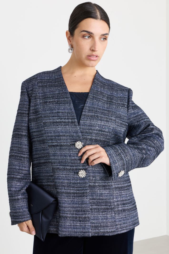 Jewelled button jacket - BLUE - Intrend - 2