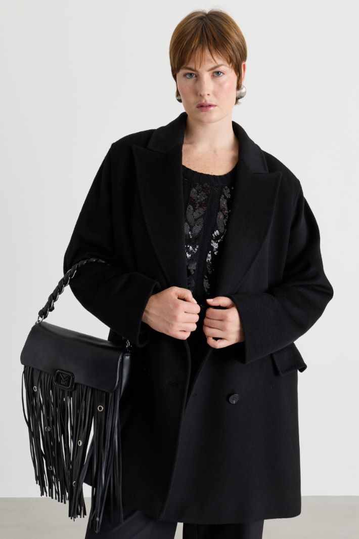 Cappotto doppiopetto in drap - NERO - Intrend - 2