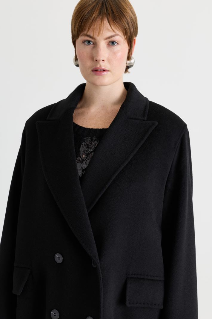 Cappotto doppiopetto in drap - NERO - Intrend - 3
