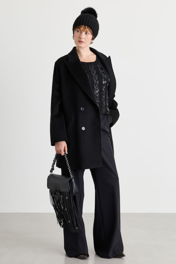 Cappotto doppiopetto in drap - NERO - Intrend