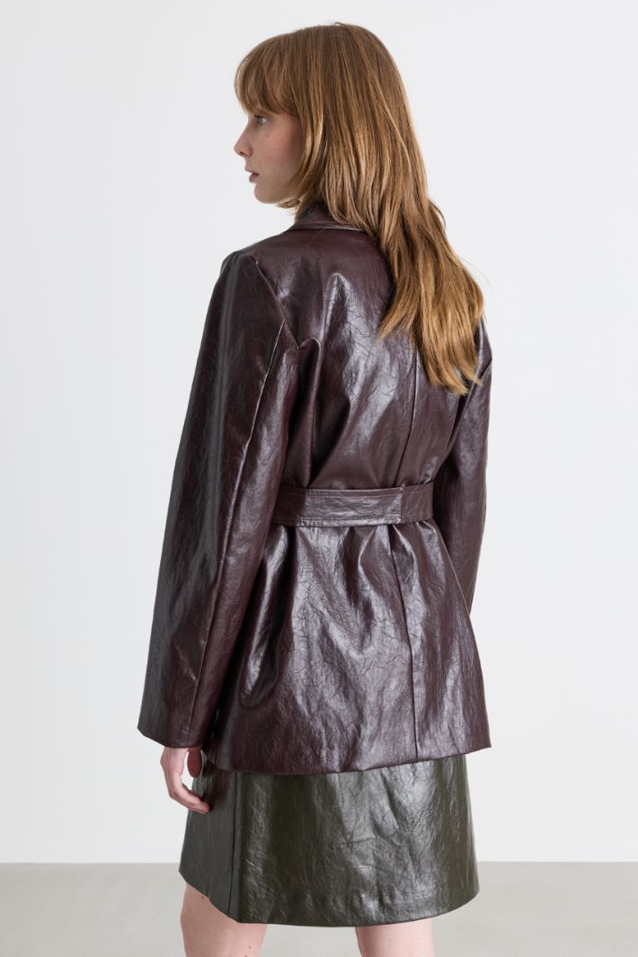 Coated Fabric Double-Breasted Trench Coat - BORDEAUX - Intrend - 4