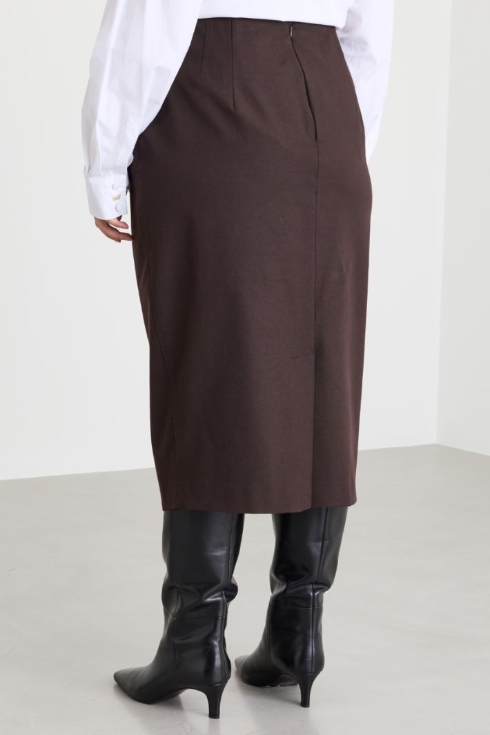 Twill pencil skirt - BROWN - Intrend - 4