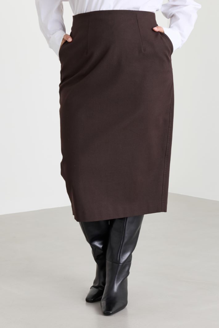 Twill pencil skirt - BROWN - Intrend - 2