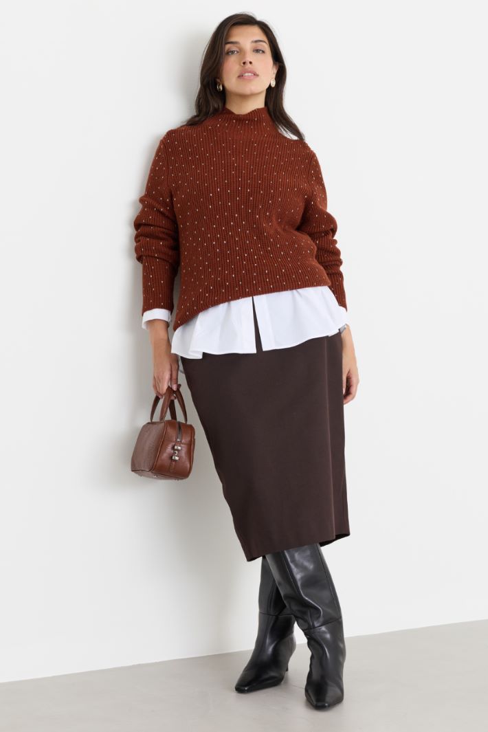 Twill pencil skirt - BROWN - Intrend
