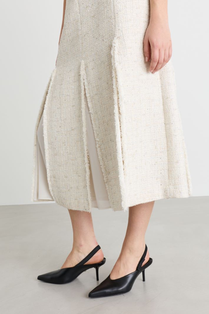 Micro-sequinned basketweave midi skirt - WHITE - Intrend - 3