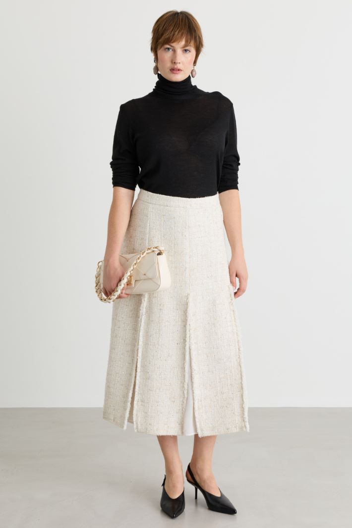 Micro-sequinned basketweave midi skirt - WHITE - Intrend