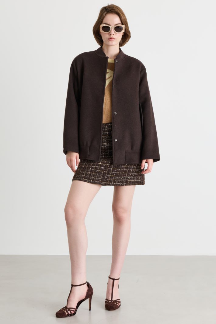 Basketweave mini skirt - BROWN - Intrend