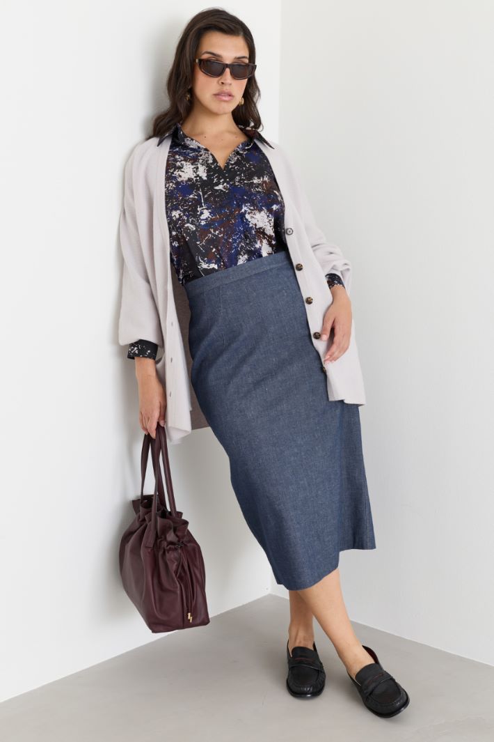 Pencil skirt with vent - BLUE - Intrend