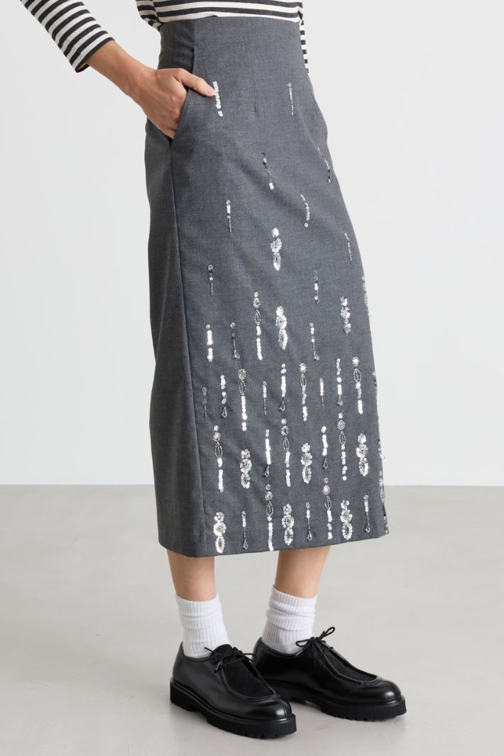 Embroidered Skirt - GREY - Intrend - 3