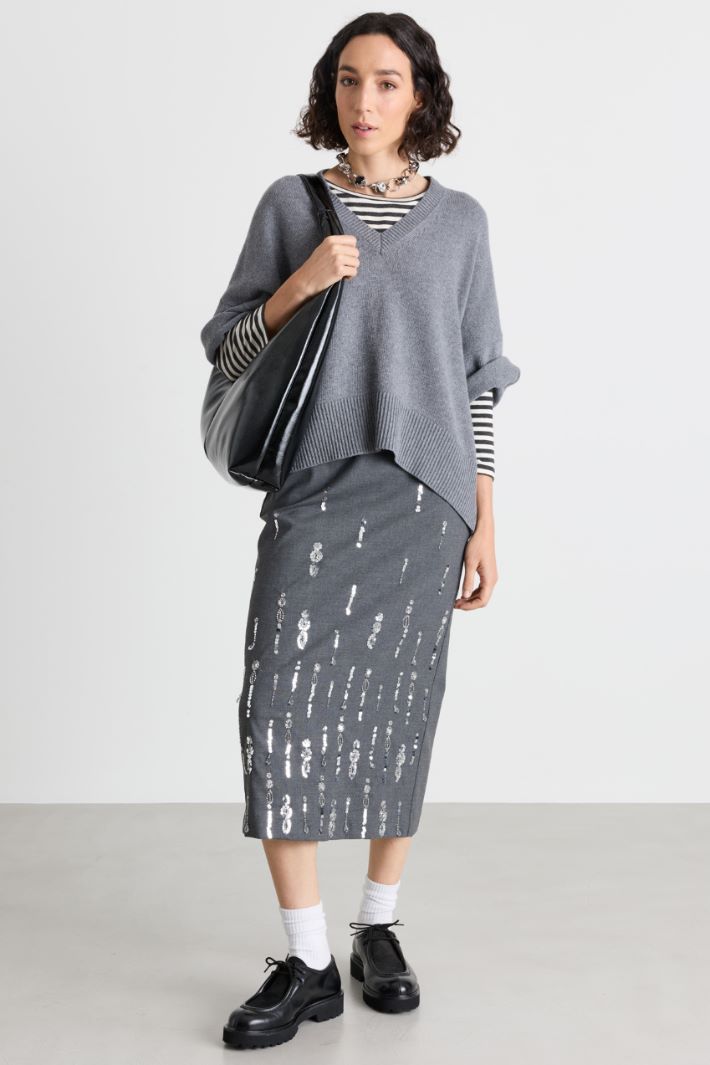 Embroidered Skirt - GREY - Intrend