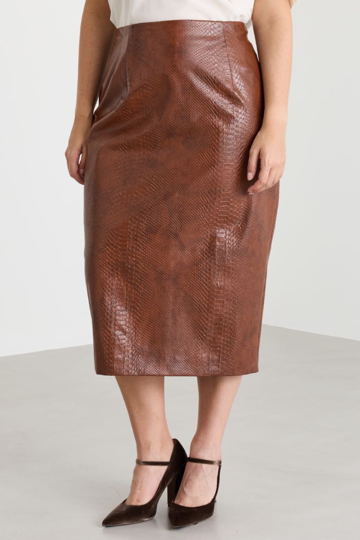 Coated python-print skirt - BROWN - Intrend - 2