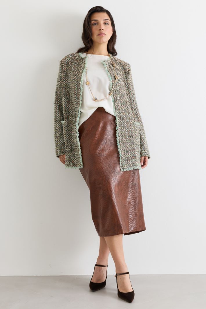 Coated python-print skirt - BROWN - Intrend
