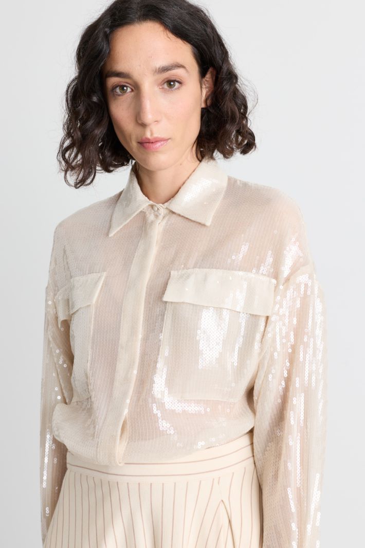 Camicia in paillettes - BEIGE - Intrend - 3