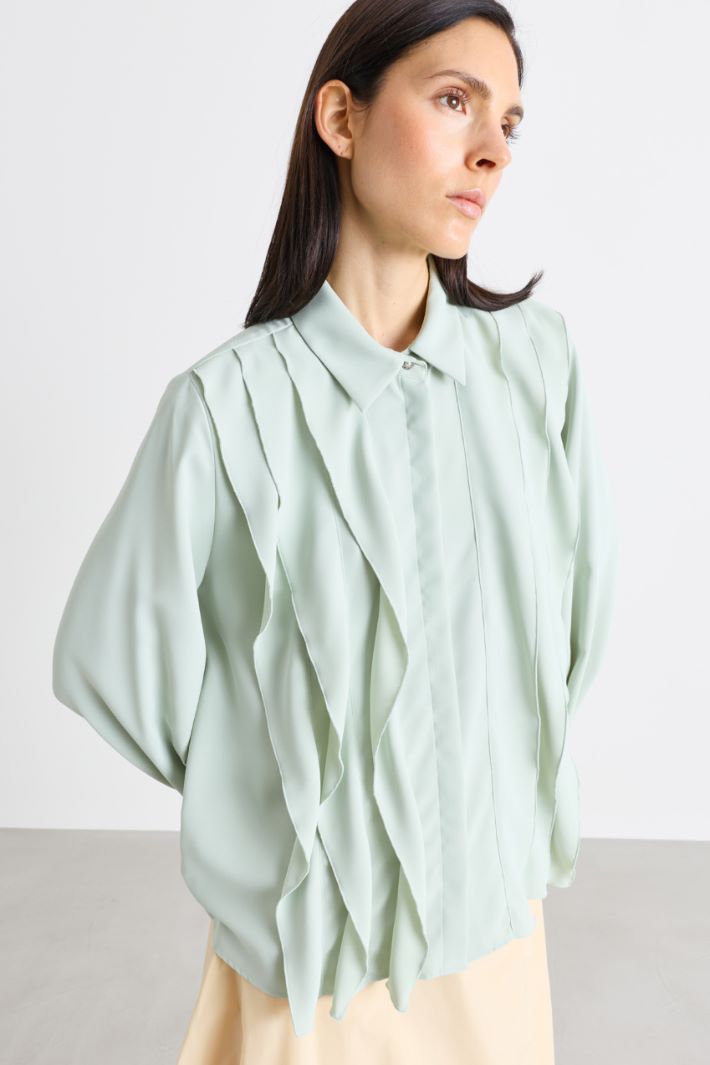 Blusa con ruches in georgette doppia - VERDE - Intrend - 3