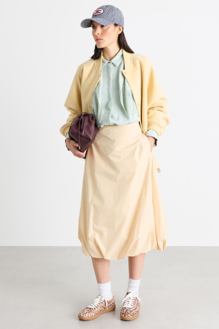 Blusa con ruches in georgette doppia - VERDE - Intrend
