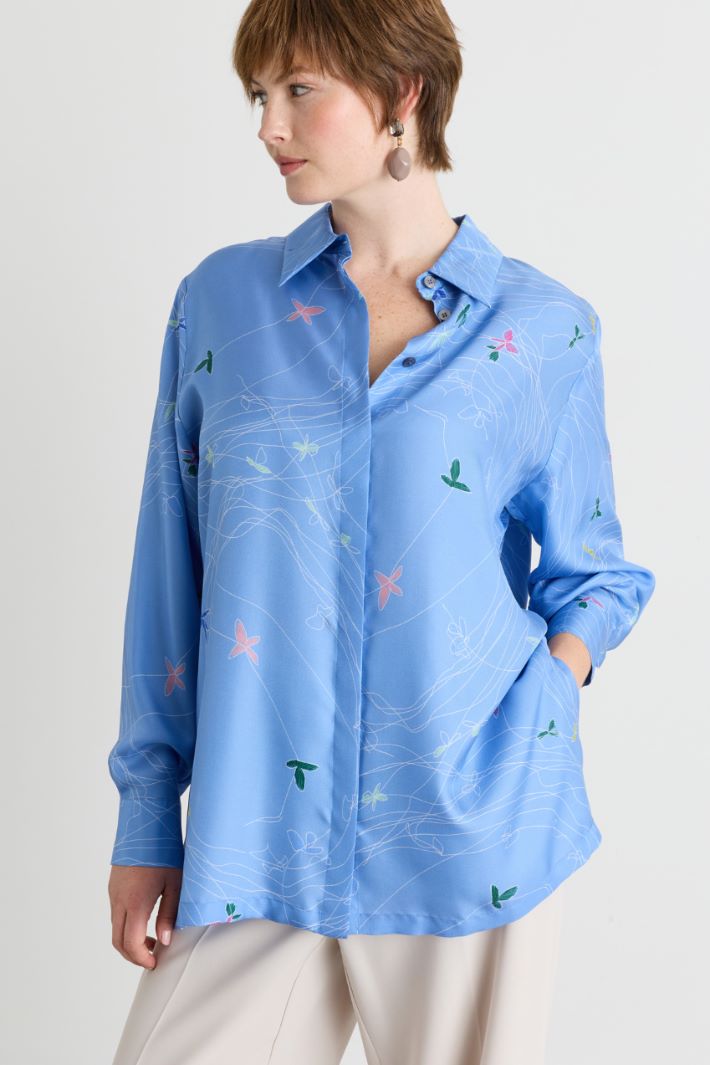 Camicia in twill con bottoni nascosti - AZZURRO - Intrend - 2