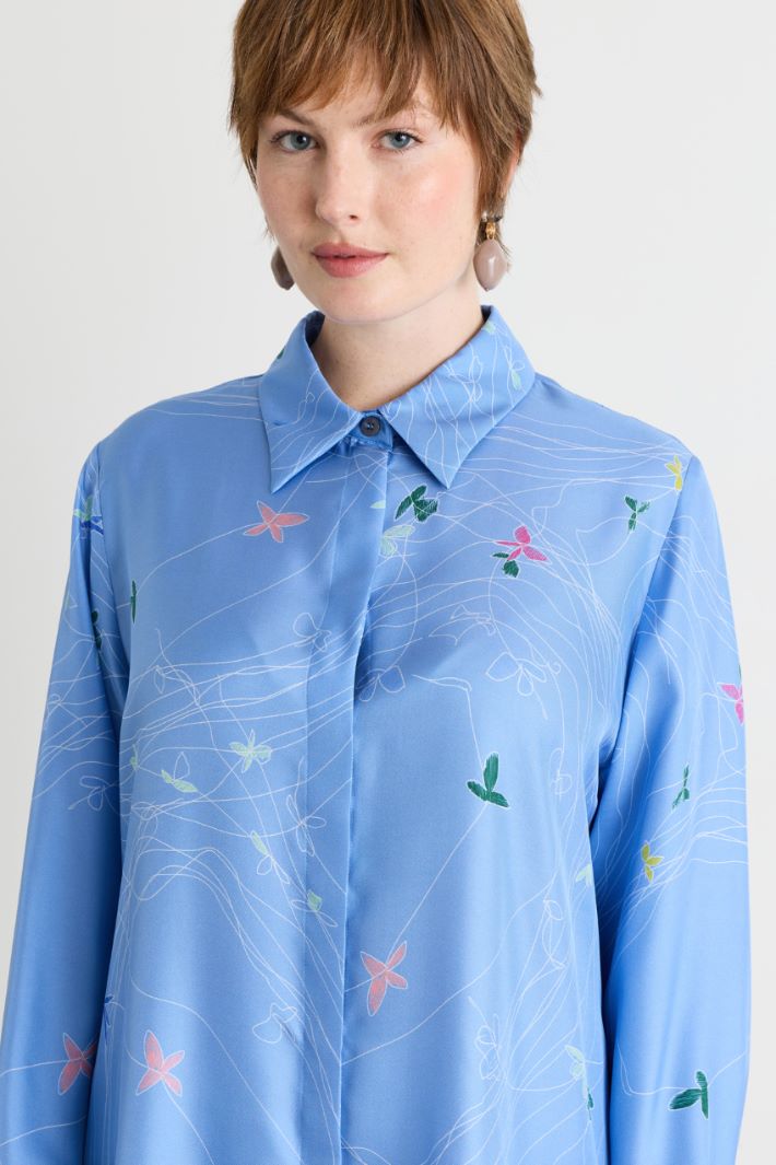Camicia in twill con bottoni nascosti - AZZURRO - Intrend - 3