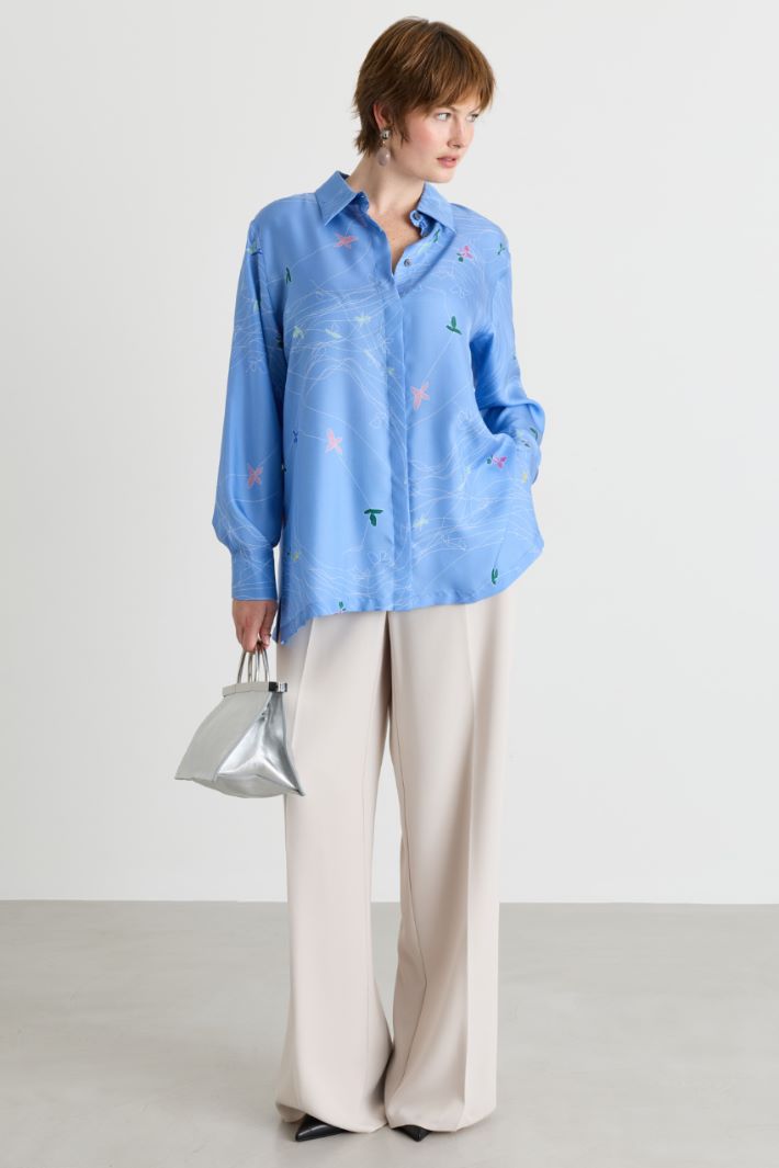 Camicia in twill con bottoni nascosti - AZZURRO - Intrend