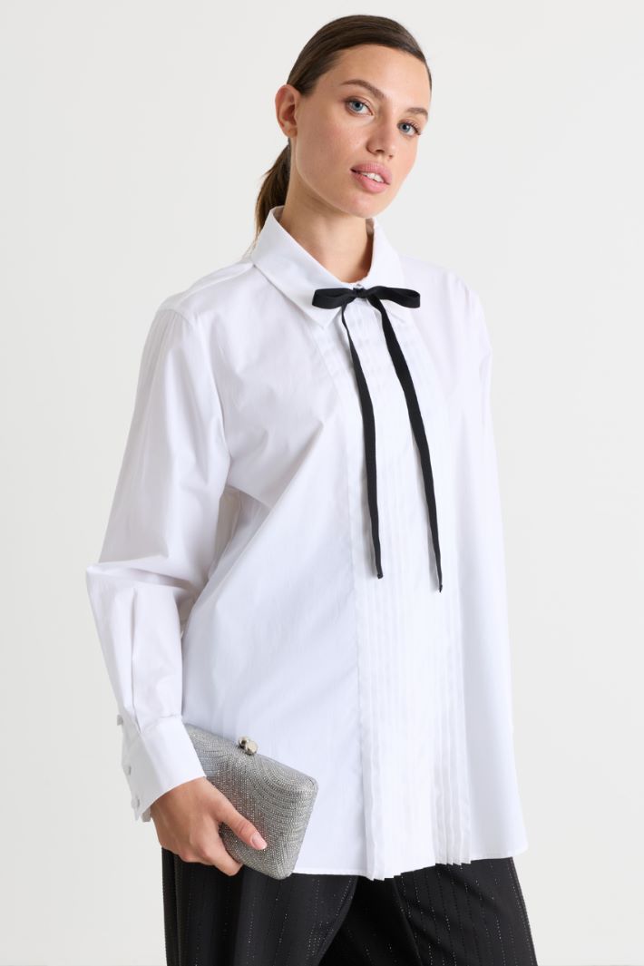 Pintuck-Placket Poplin Shirt - WHITE - Intrend - 2