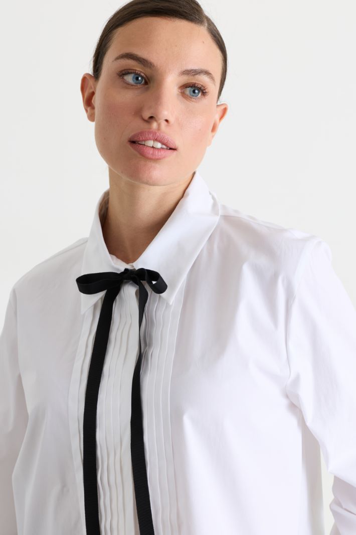 Pintuck-Placket Poplin Shirt - WHITE - Intrend - 3
