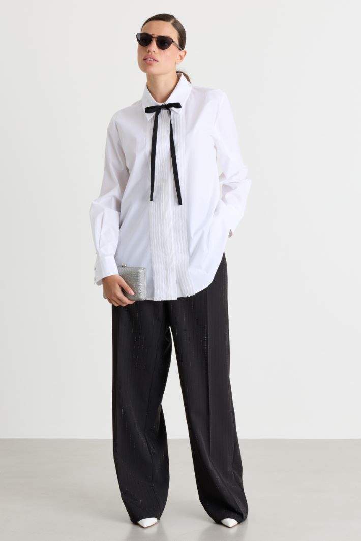 Pintuck-Placket Poplin Shirt - WHITE - Intrend