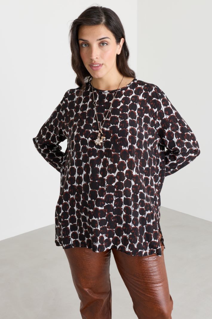 Blusa in crepe de chine - MARRONE - Intrend - 2